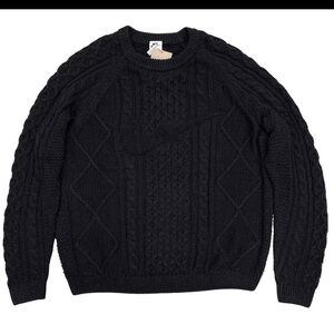 Nike Life Men's Cable Knit Crew Neck Sweater Classic Swoosh Black new